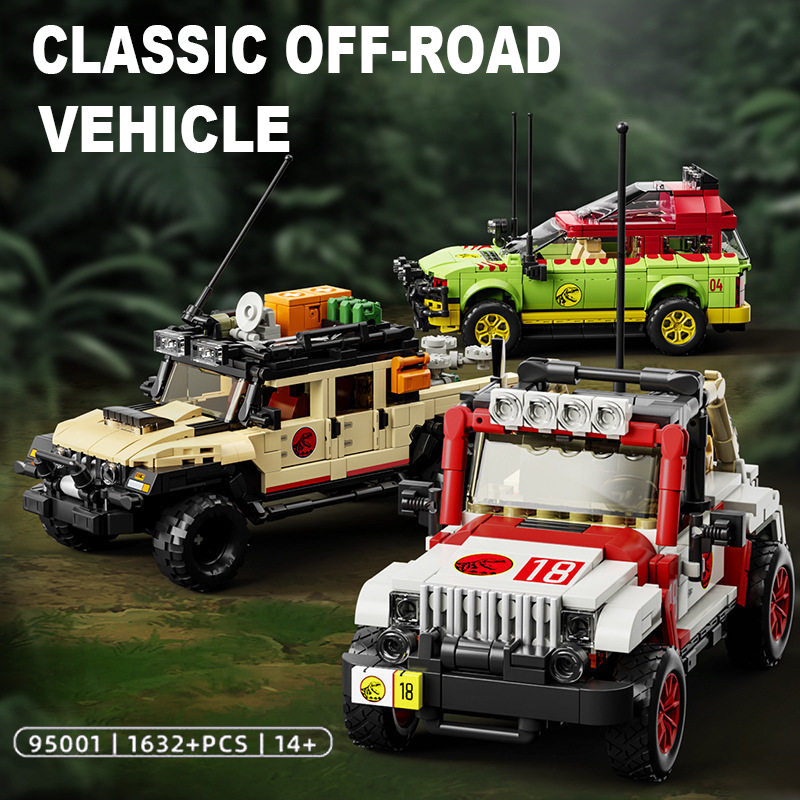 Model Kit Dinosaur - 1632ピース ジュラ紀の恐竜オフロード車ビルディングブロックセット – 先史時代のトラックモデルキット、子供向けDIYアドベンチャーおもちゃギフト