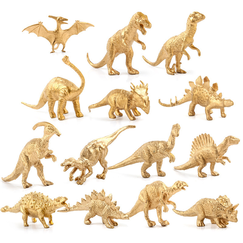 Model Kit Dinosaur - 14ピース ゴールデン恐竜モデルセット ティラノサウルス プテロダクティル 誕生日 恐竜パーティー
