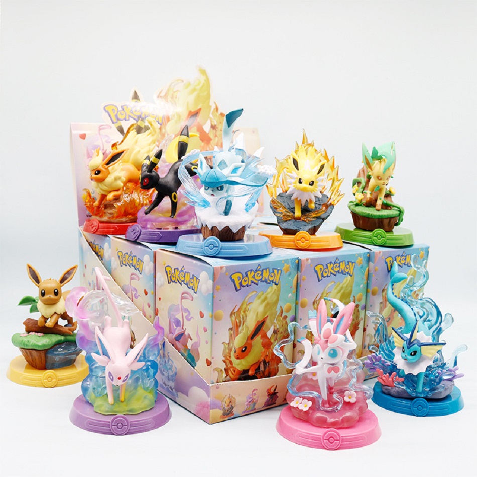 Model Kit Pokemon - 8種類のポケモンアクションドール、ピカチュウアドベンチャー、イーブイブラインドボックス、アニメモデルデスクトップデコレーション、ポケモンおもちゃ、男の子の誕生日プレゼント