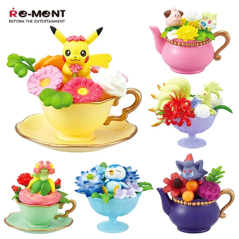 Model Kit Pokemon - ポケモンミニチュアフラワーカップシーンブラインドボックスおもちゃピカチュウ Bellossom Ninetales Piplup Togepi Zoroark