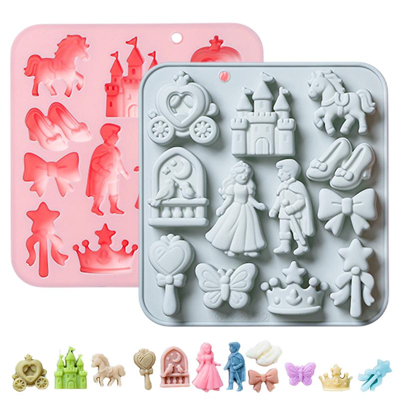 Model Kit For Beginners - 12個の型がある3Dプリンス・プリンセスシリコンモールド（ケーキ、キャンディ、チョコレートのデコレーション用）