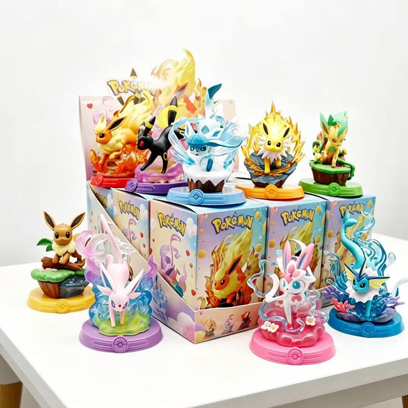 Model Kit Pokemon - 8種類のポケモンアクションドール、ピカチュウアドベンチャー、イーブイブラインドボックス、アニメモデルデスクトップデコレーション、ポケモンおもちゃ、ファンへの誕生日プレゼント